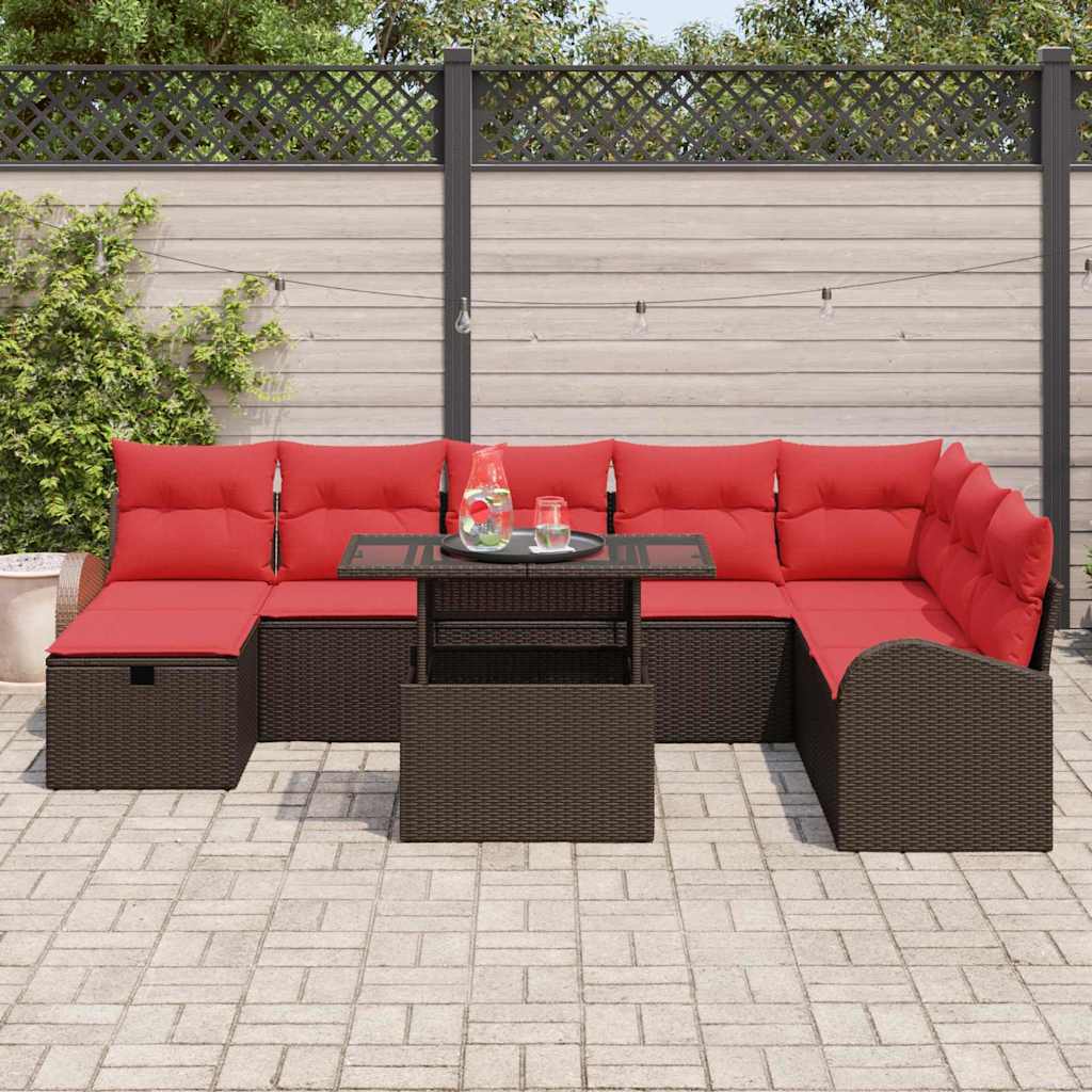 Ensemble de canapé de jardin 9 pcs Marron Poly rotin - XIOS