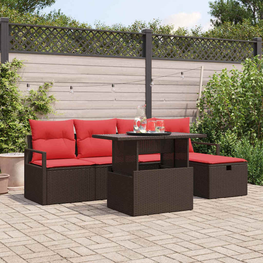 Ensemble de canapé de jardin 6 pcs Marron Poly rotin - XIOS