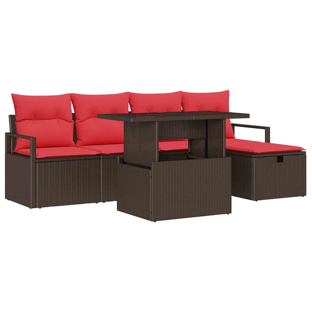 Ensemble de canapé de jardin 6 pcs Marron Poly rotin - XIOS