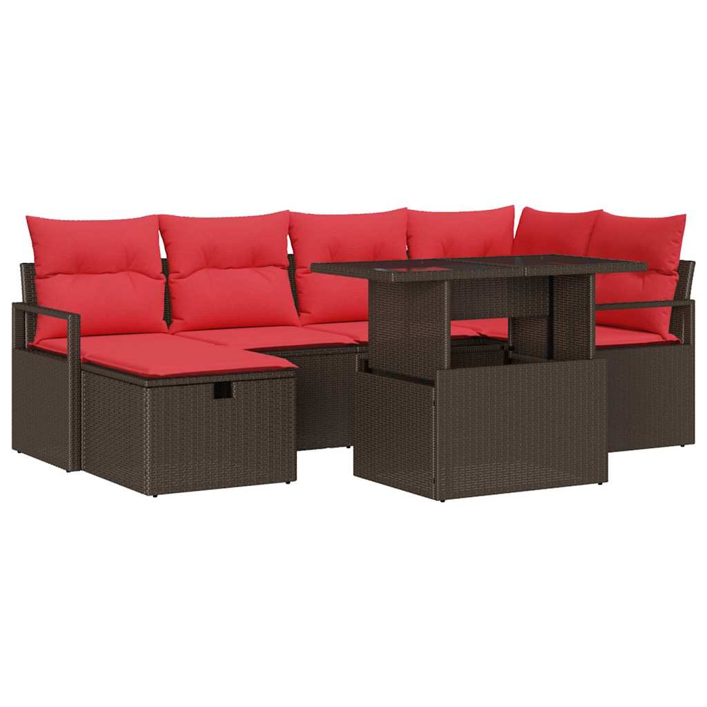 Ensemble de canapé de jardin 7 pcs Marron Poly rotin - XIOS