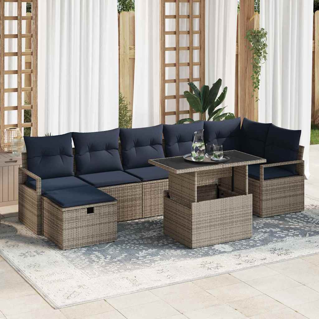 Ensemble de canapé de jardin avec coussin 8 pcs Gris Poly rotin - XIOS