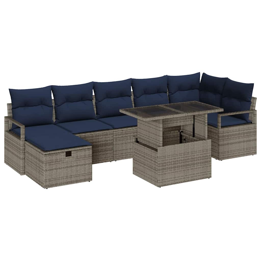 Ensemble de canapé de jardin avec coussin 8 pcs Gris Poly rotin - XIOS