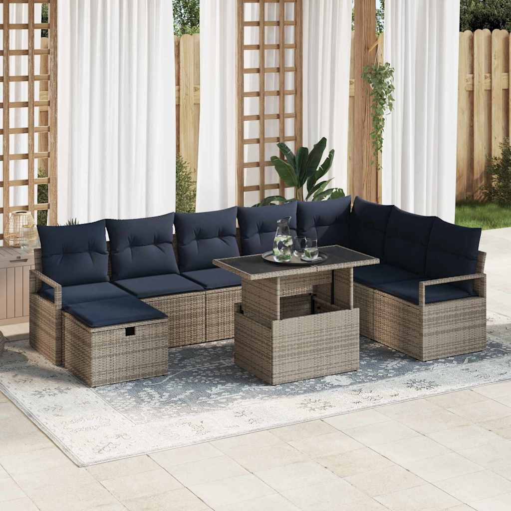 Ensemble de canapé de jardin avec coussin 9 pcs Gris Poly rotin - XIOS