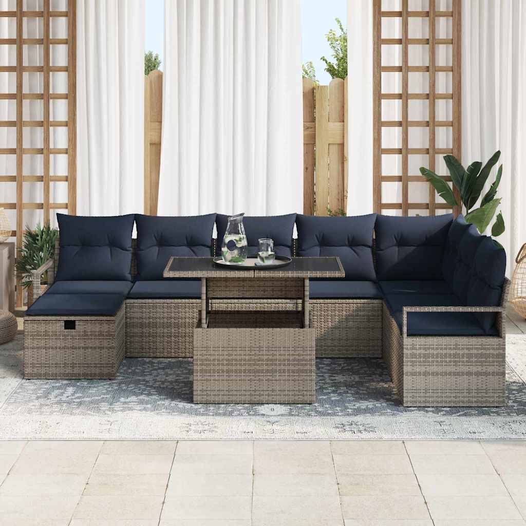 Ensemble de canapé de jardin avec coussin 9 pcs Gris Poly rotin - XIOS