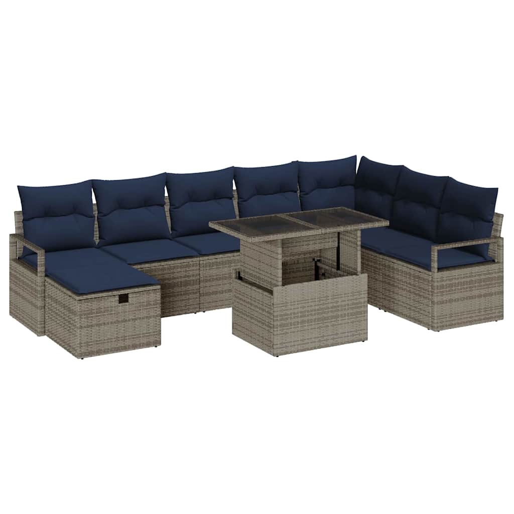 Ensemble de canapé de jardin avec coussin 9 pcs Gris Poly rotin - XIOS