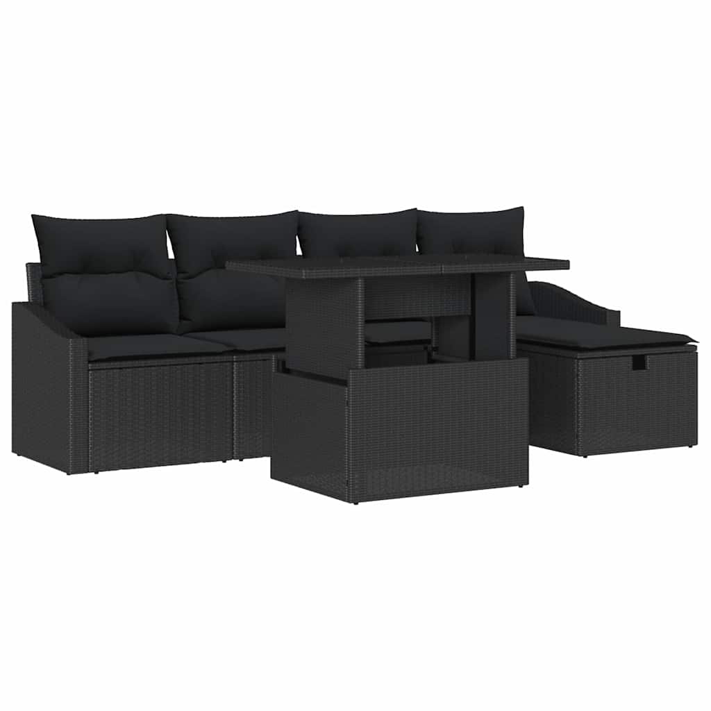 Ensemble de canapé de jardin avec coussin 6 pcs Noir Poly rotin