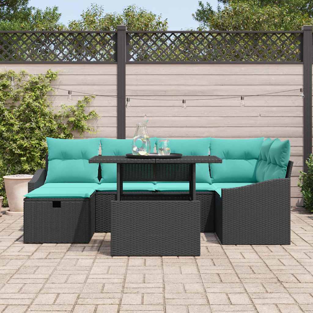 Ensemble de canapé de jardin avec coussin 7 pcs Noir Poly rotin