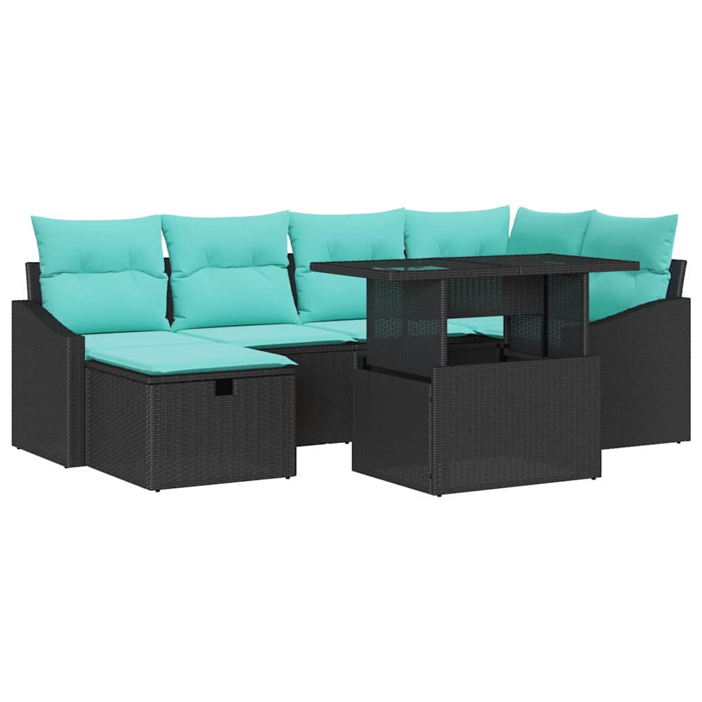 Ensemble de canapé de jardin avec coussin 7 pcs Noir Poly rotin