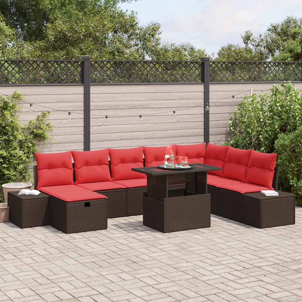 Ensemble de canapé de jardin 9 pcs Marron Poly rotin - XIOS