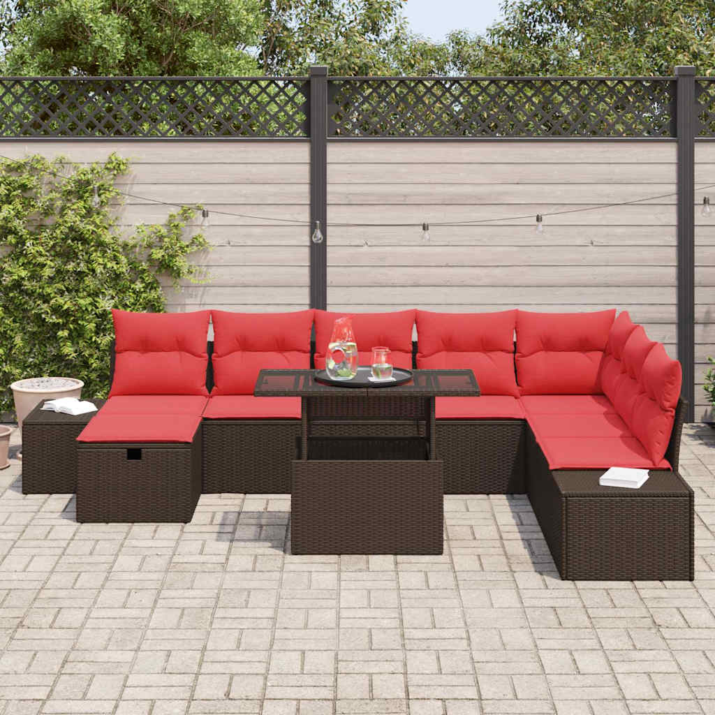 Ensemble de canapé de jardin 9 pcs Marron Poly rotin - XIOS