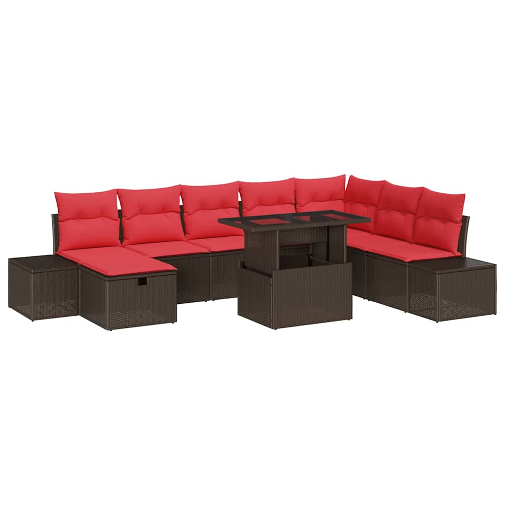 Ensemble de canapé de jardin 9 pcs Marron Poly rotin - XIOS