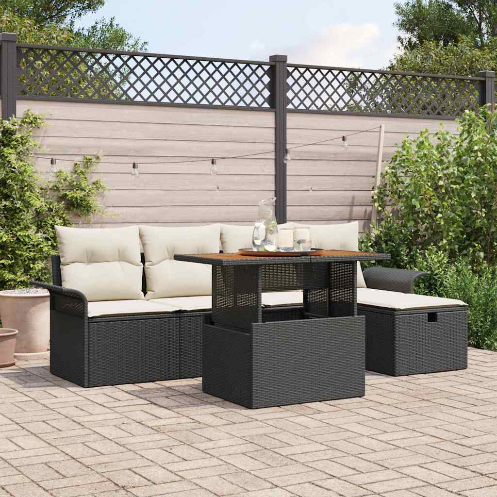 Ensemble de canapé de jardin avec coussin 6 pcs Noir polyrotin - XIOS