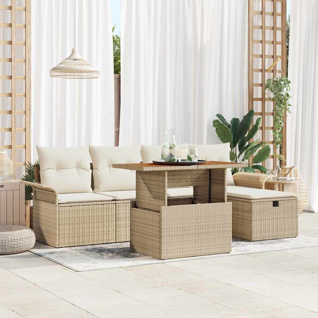 Ensemble de canapé de jardin avec coussin 6 pcs Beige polyrotin