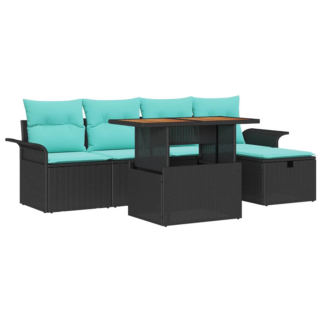 Ensemble de canapé de jardin avec coussin 6 pcs Noir polyrotin - XIOS