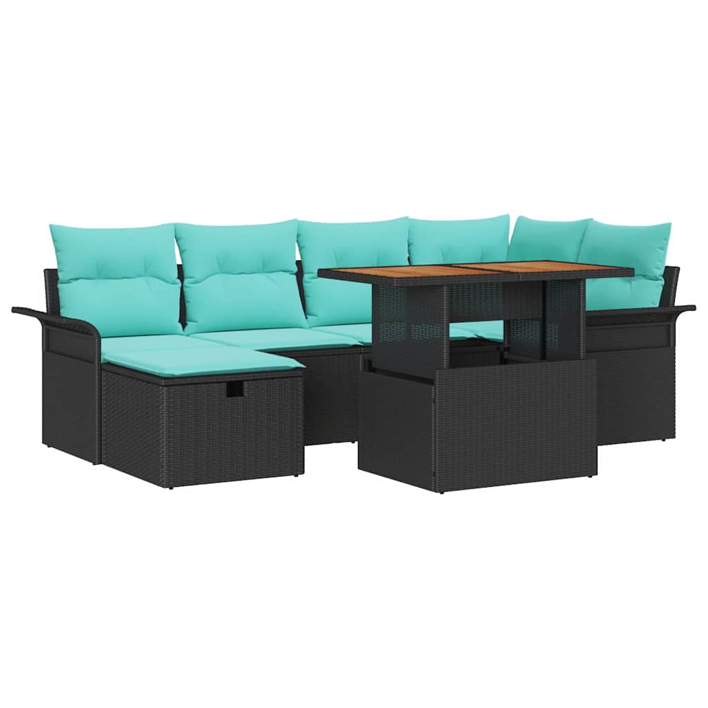 Ensemble de canapé de jardin avec coussin 7 pcs Noir polyrotin - XIOS