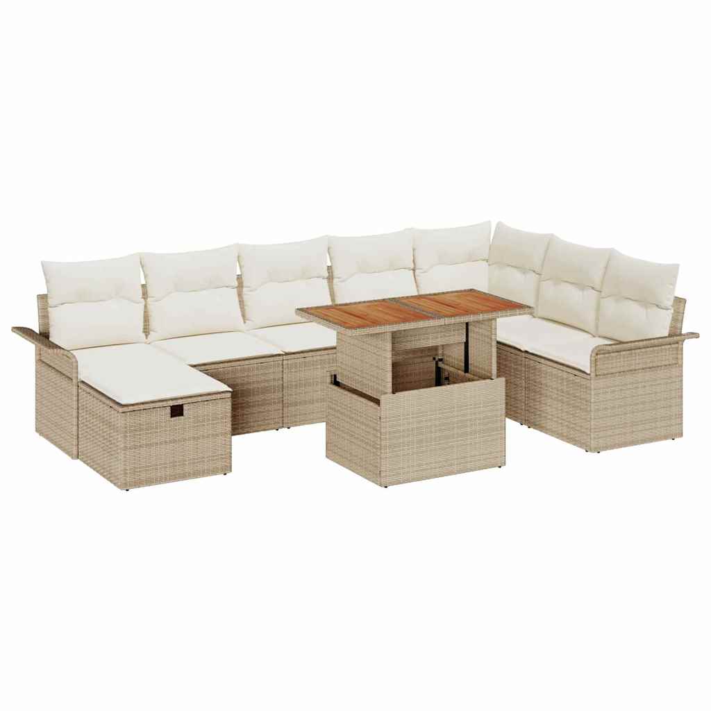 Ensemble de canapé de jardin avec coussin 9 pcs Beige polyrotin - XIOS