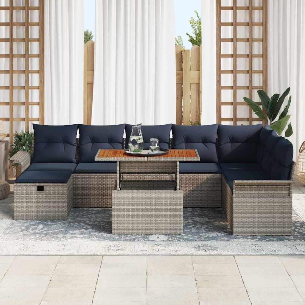Ensemble de canapé de jardin avec coussin 9 pcs Gris polyrotin - XIOS