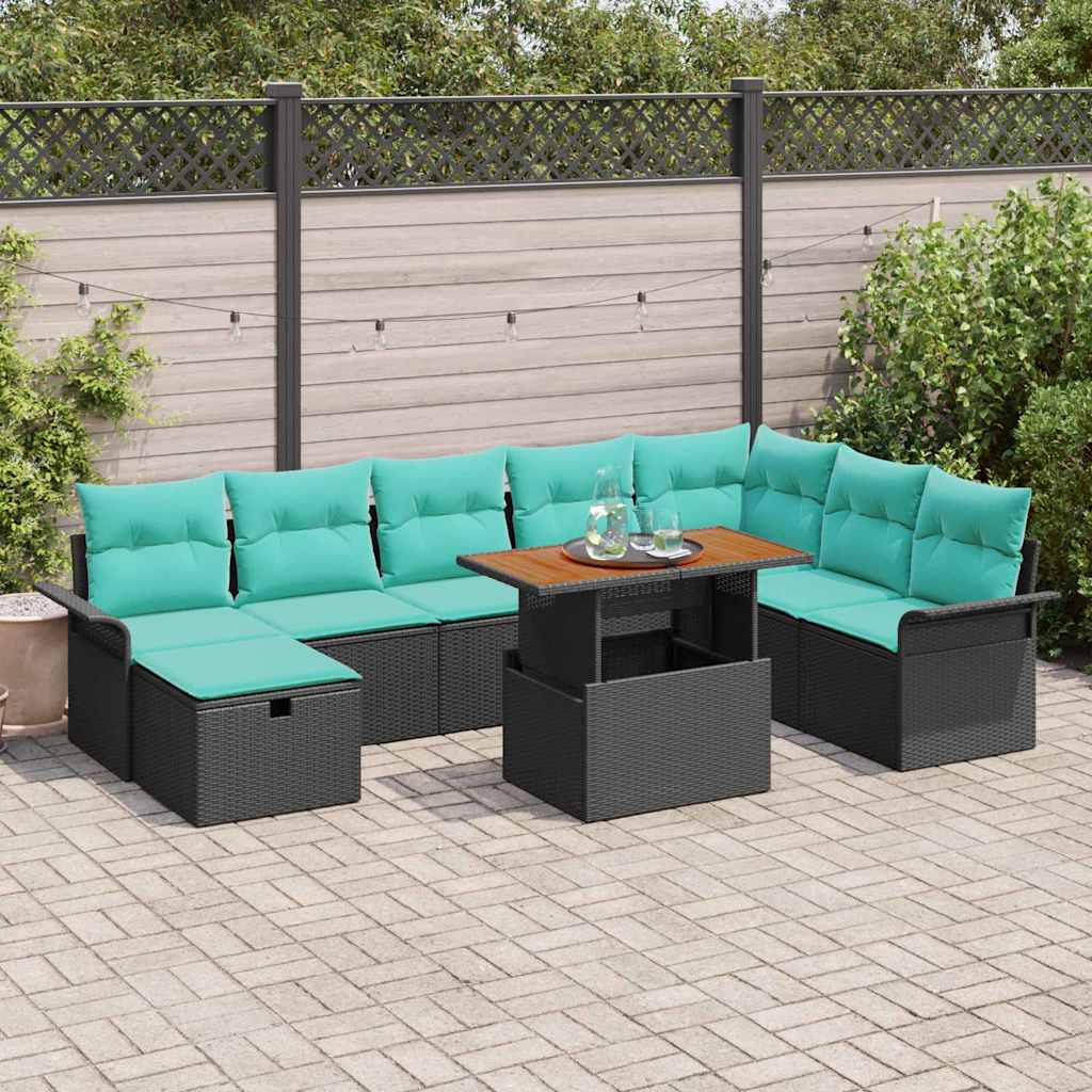 Ensemble de canapé de jardin avec coussin 9 pcs Noir polyrotin