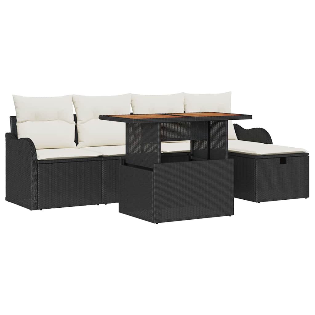 Ensemble de canapé de jardin avec coussin 6 pcs Noir polyrotin - XIOS