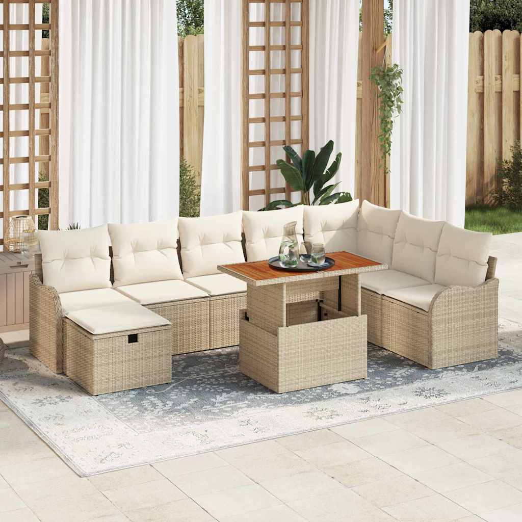 Ensemble de canapé de jardin avec coussin 9 pcs Beige polyrotin - XIOS