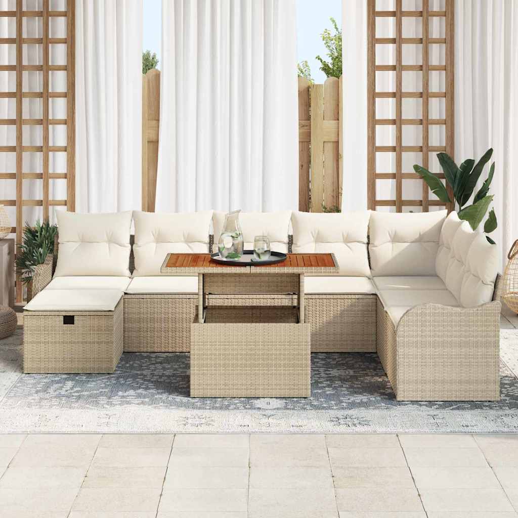 Ensemble de canapé de jardin avec coussin 9 pcs Beige polyrotin - XIOS