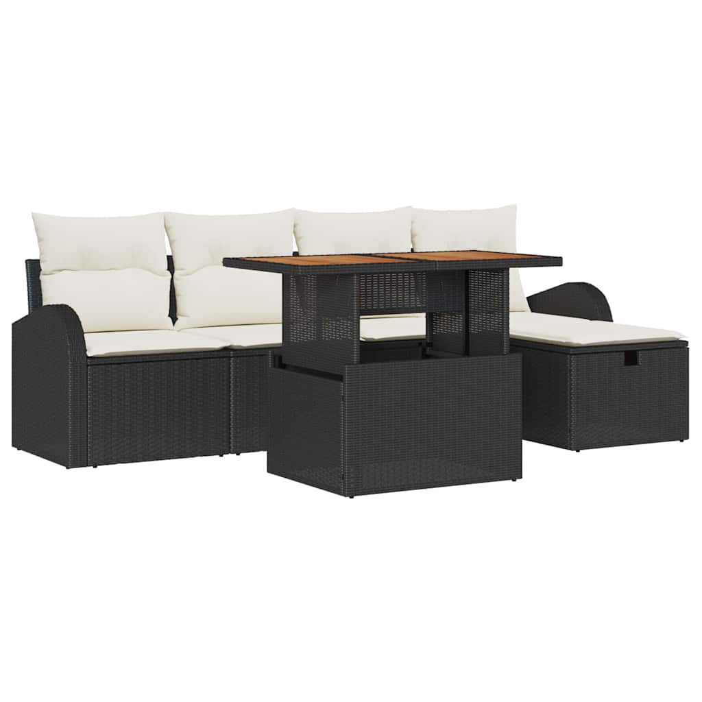 Ensemble de canapé de jardin avec coussin 6 pcs Noir polyrotin - XIOS