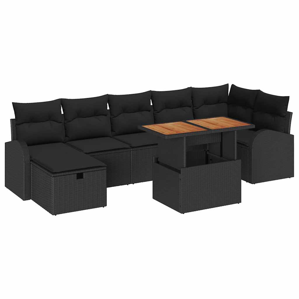 Ensemble de canapé de jardin avec coussin 8 pcs Noir polyrotin - XIOS
