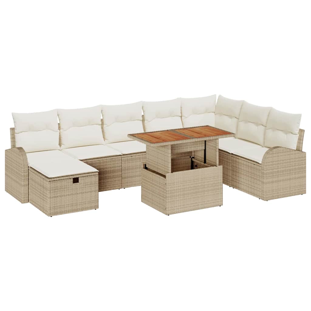 Ensemble de canapé de jardin avec coussin 9 pcs Beige polyrotin - XIOS