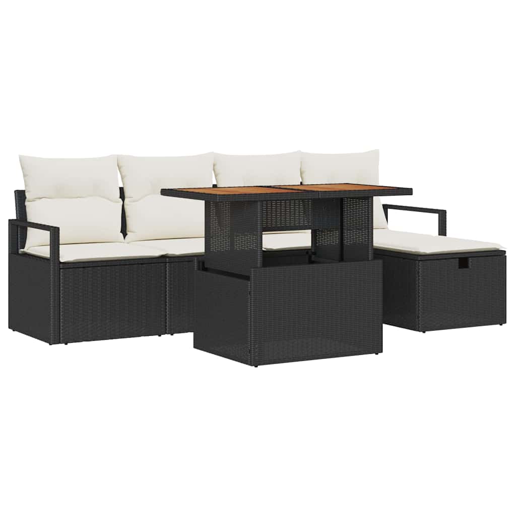 Ensemble de canapé de jardin avec coussin 6 pcs Noir polyrotin - XIOS