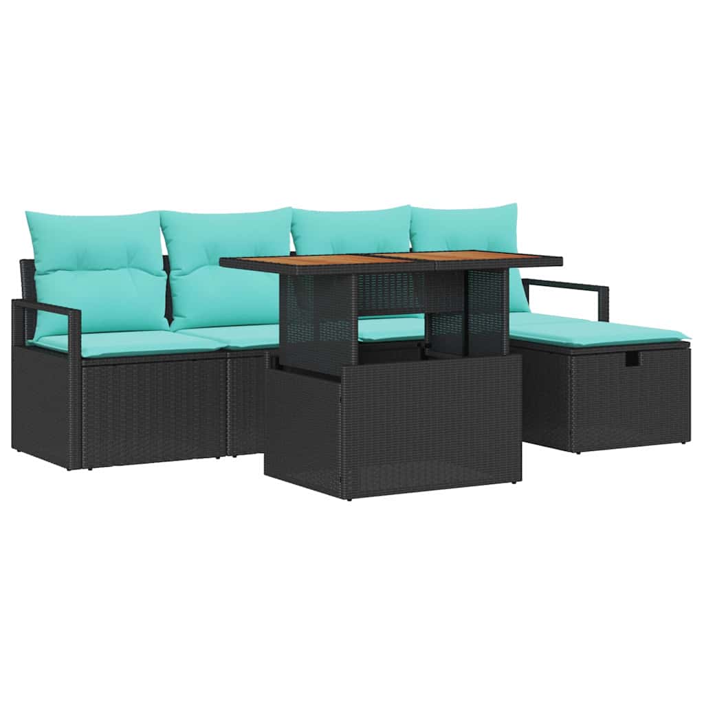 Ensemble de canapé de jardin avec coussin 6 pcs Noir polyrotin - XIOS