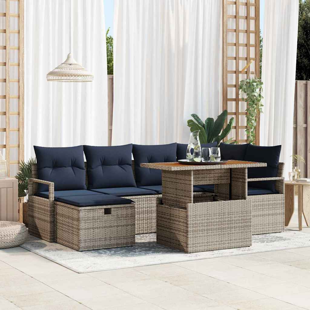 Ensemble de canapé de jardin avec coussin 7 pcs Gris polyrotin - XIOS