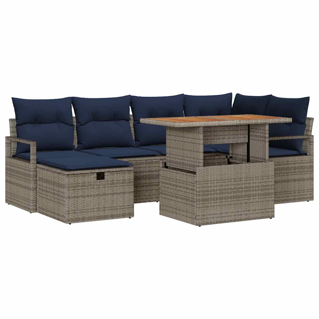 Ensemble de canapé de jardin avec coussin 7 pcs Gris polyrotin - XIOS