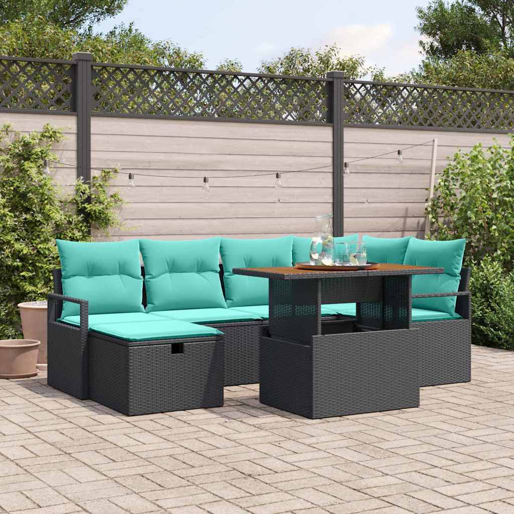 Ensemble de canapé de jardin avec coussin 7 pcs Noir polyrotin - XIOS