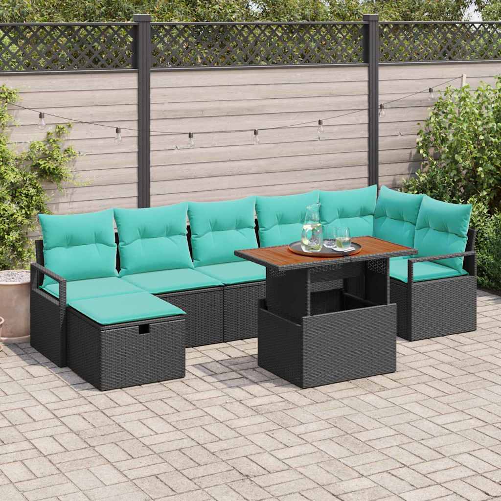 Ensemble de canapé de jardin avec coussin 8 pcs Noir polyrotin - XIOS