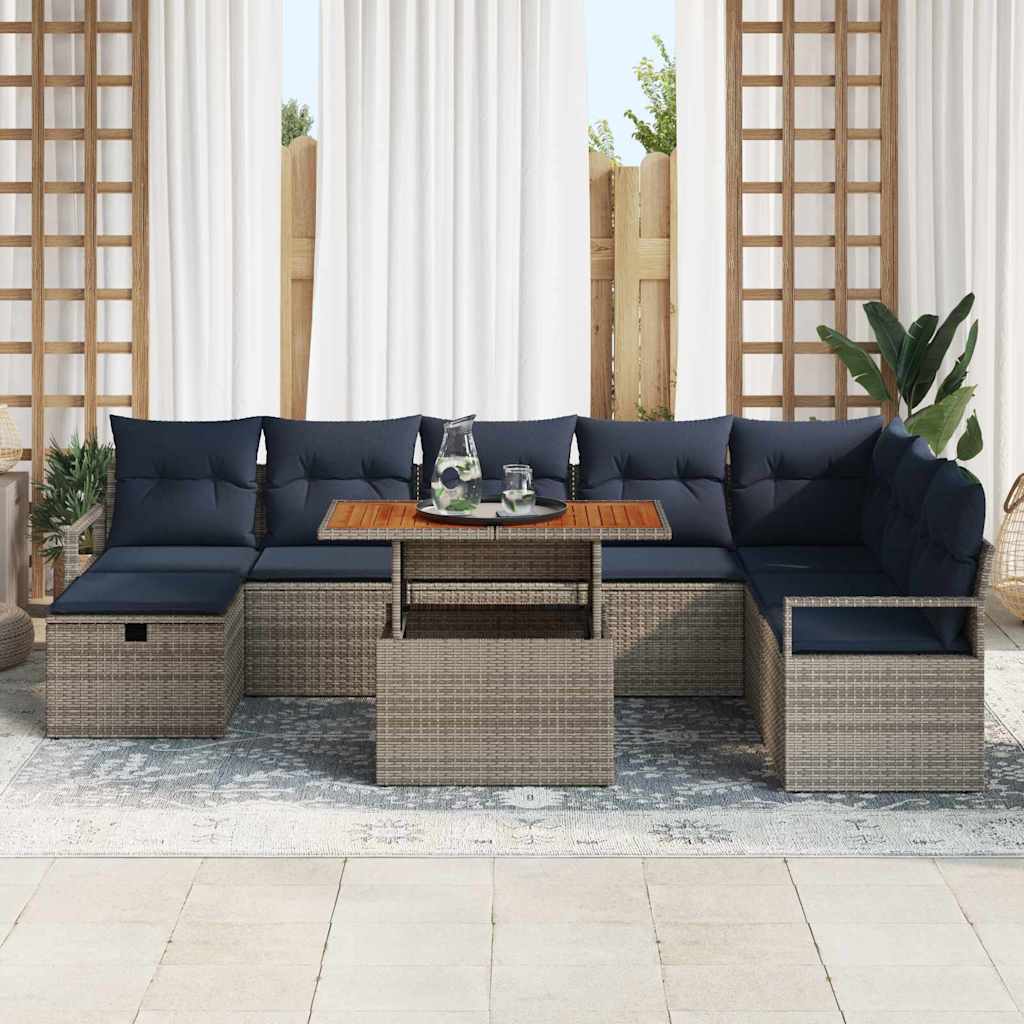 Ensemble de canapé de jardin avec coussin 9 pcs Gris polyrotin - XIOS