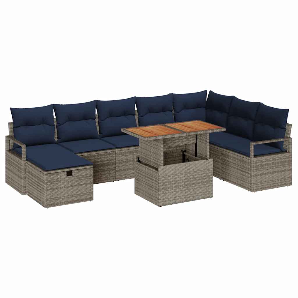 Ensemble de canapé de jardin avec coussin 9 pcs Gris polyrotin - XIOS