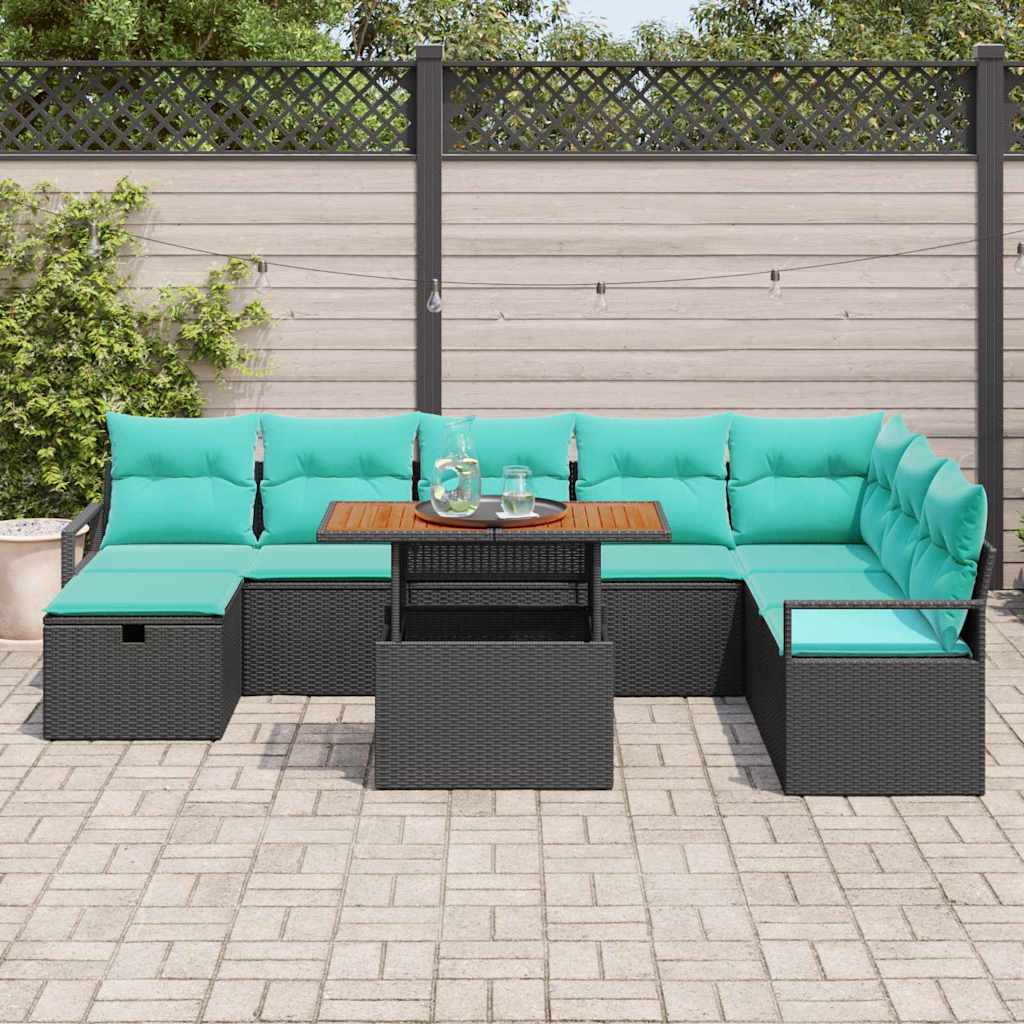 Ensemble de canapé de jardin avec coussin 9 pcs Noir polyrotin - XIOS