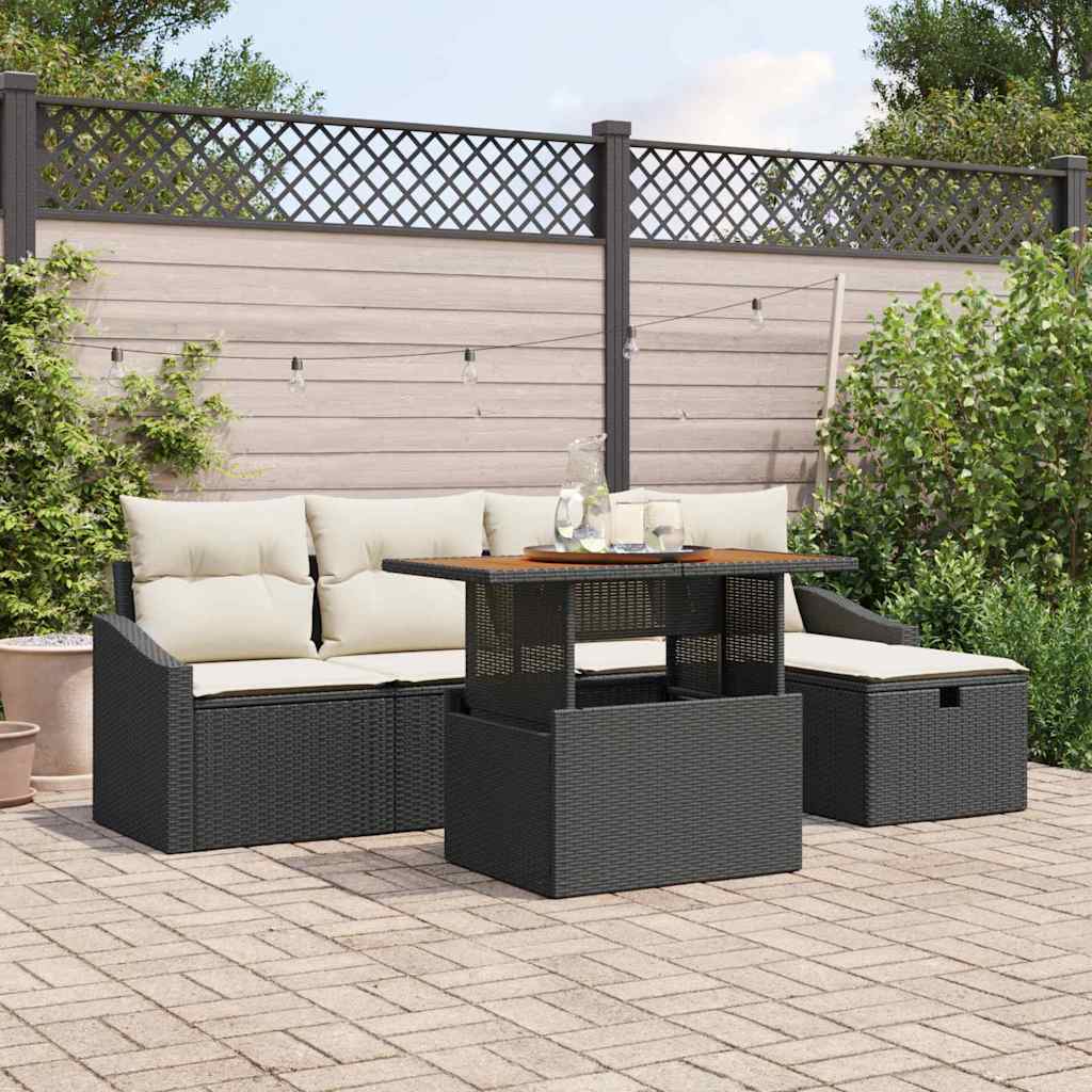 Ensemble de canapé de jardin avec coussin 6 pcs Noir polyrotin - XIOS