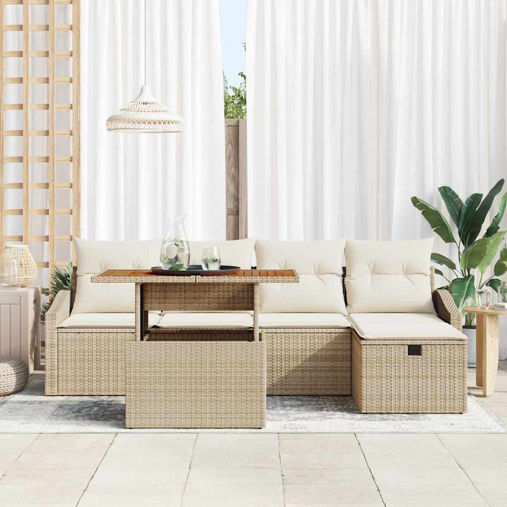 Ensemble de canapé de jardin avec coussin 6 pcs Beige polyrotin