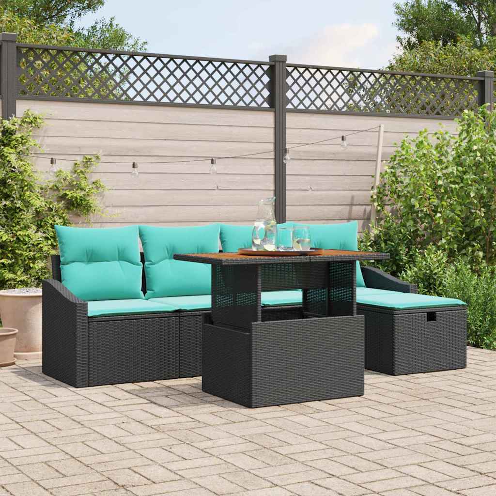 Ensemble de canapé de jardin avec coussin 6 pcs Noir polyrotin - XIOS