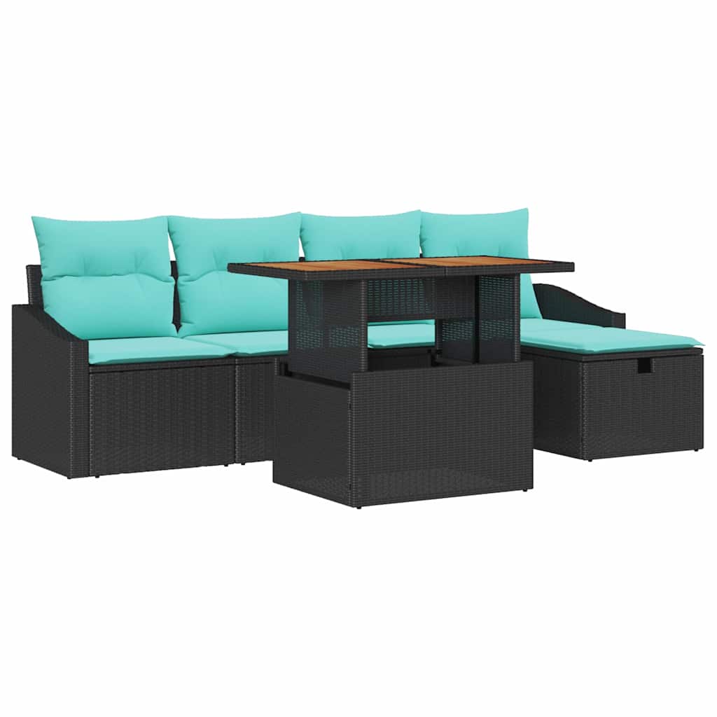 Ensemble de canapé de jardin avec coussin 6 pcs Noir polyrotin - XIOS
