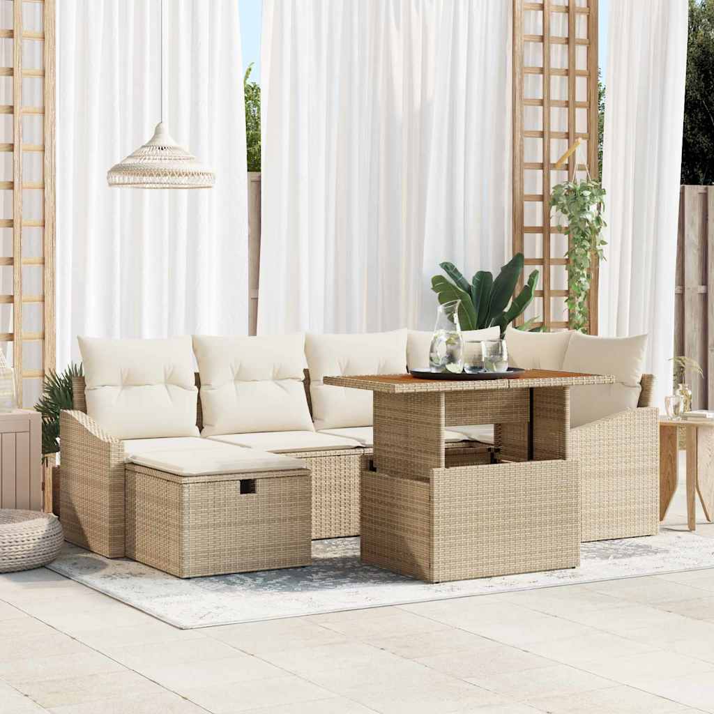 Ensemble de canapé de jardin avec coussin 7 pcs Beige polyrotin