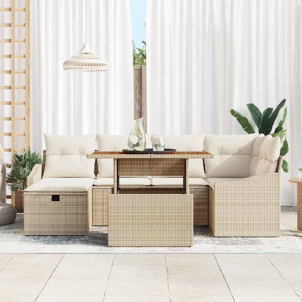 Ensemble de canapé de jardin avec coussin 7 pcs Beige polyrotin