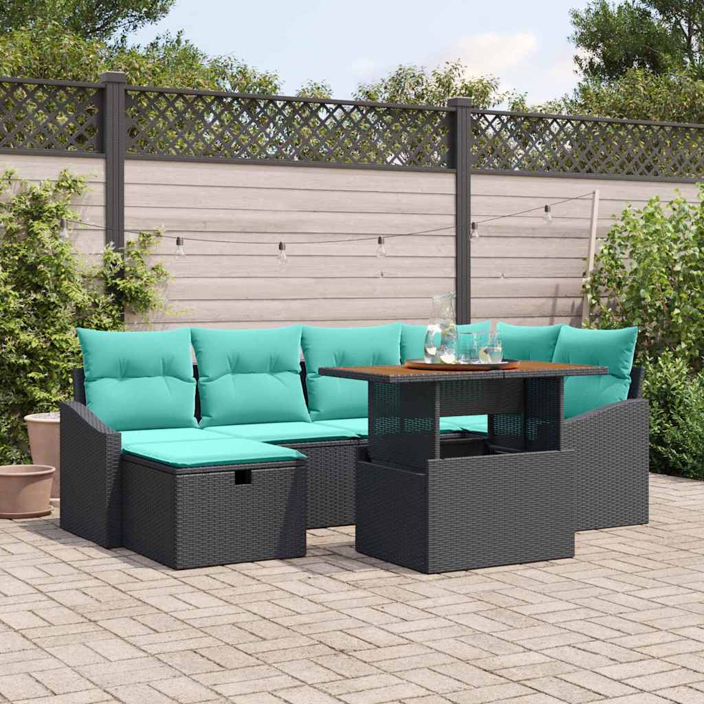 Ensemble de canapé de jardin avec coussin 7 pcs Noir polyrotin - XIOS