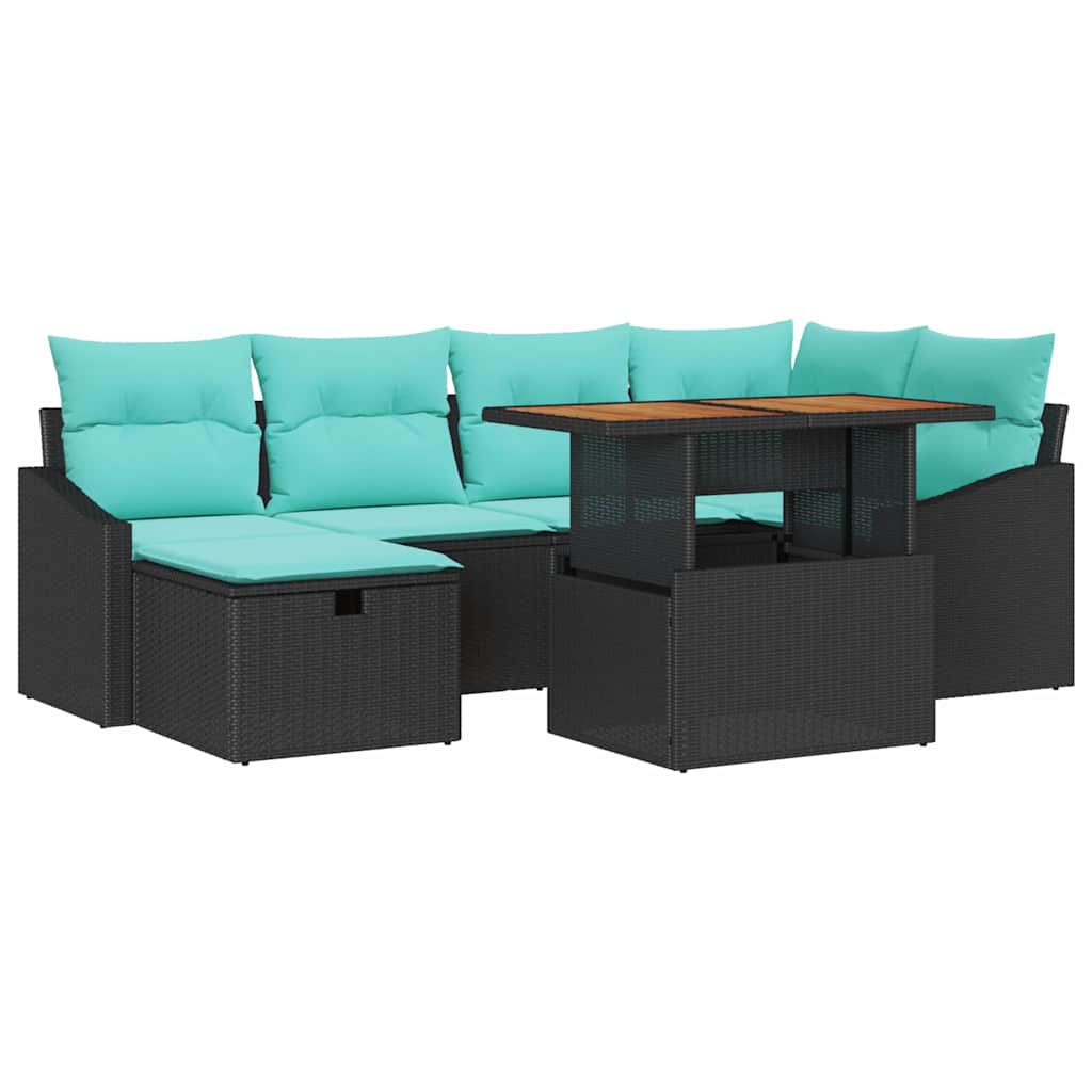 Ensemble de canapé de jardin avec coussin 7 pcs Noir polyrotin - XIOS