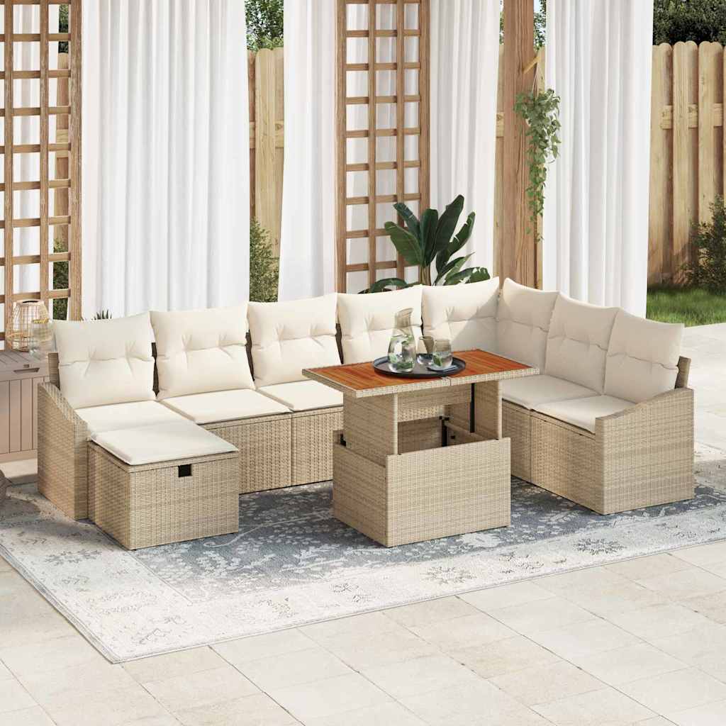 Ensemble de canapé de jardin avec coussin 9 pcs Beige polyrotin - XIOS