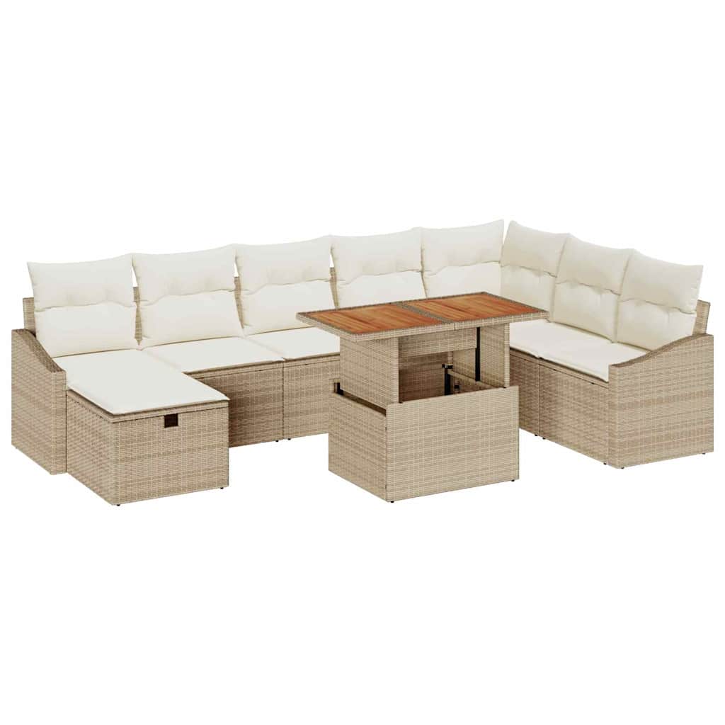 Ensemble de canapé de jardin avec coussin 9 pcs Beige polyrotin - XIOS