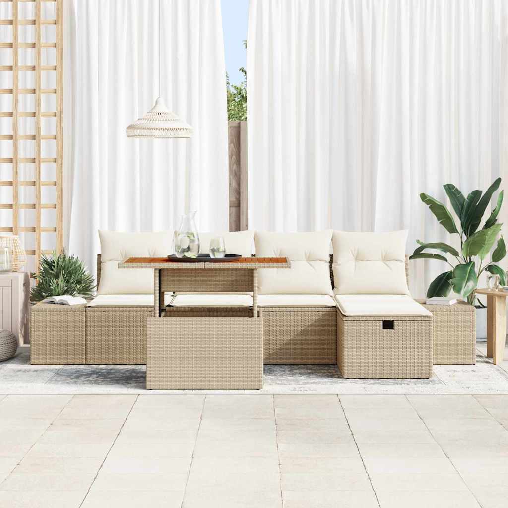 Ensemble de canapé de jardin avec coussin 6 pcs Beige polyrotin
