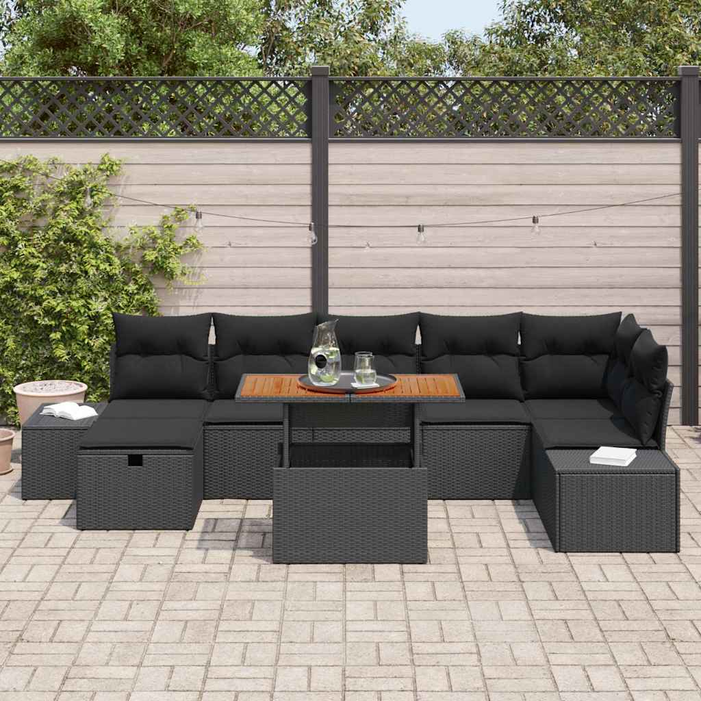 Ensemble de canapé de jardin avec coussin 8 pcs Noir polyrotin - XIOS