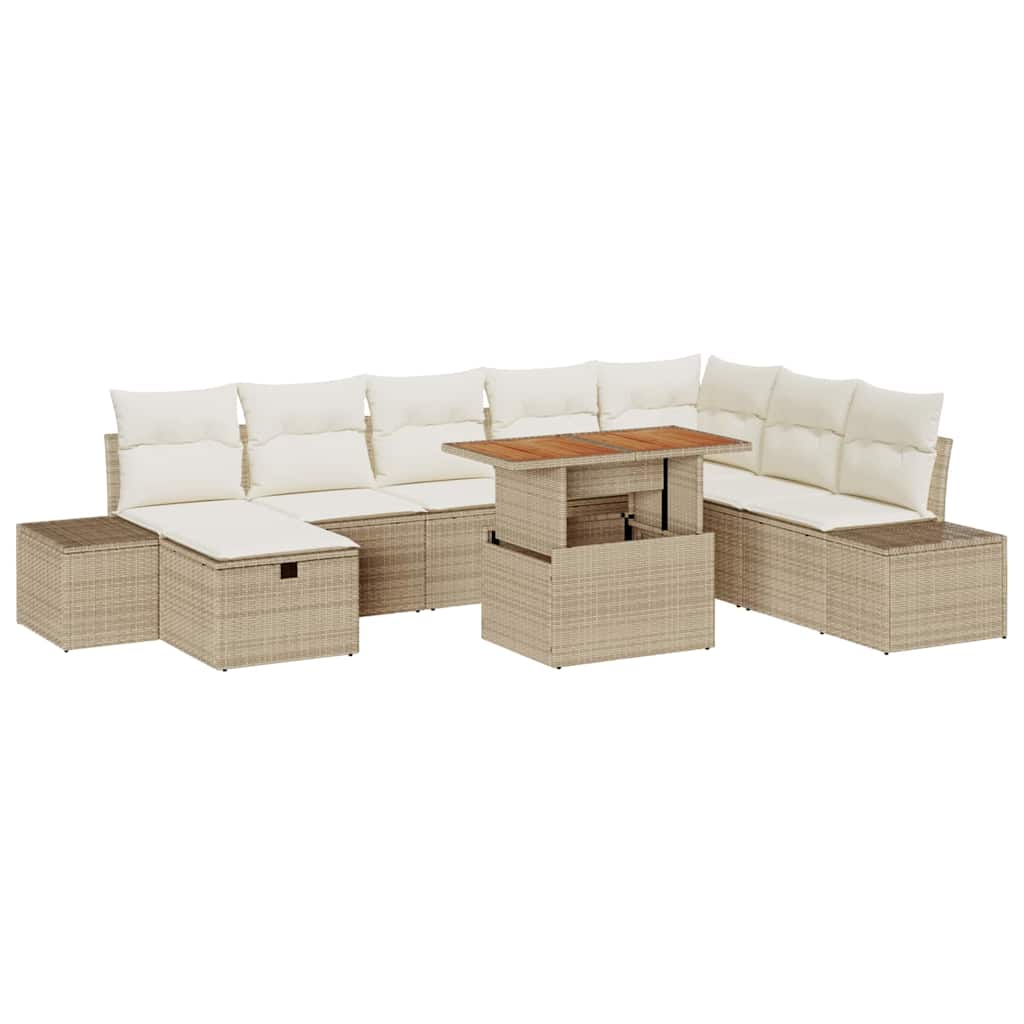 Ensemble de canapé de jardin avec coussin 9 pcs Beige polyrotin - XIOS